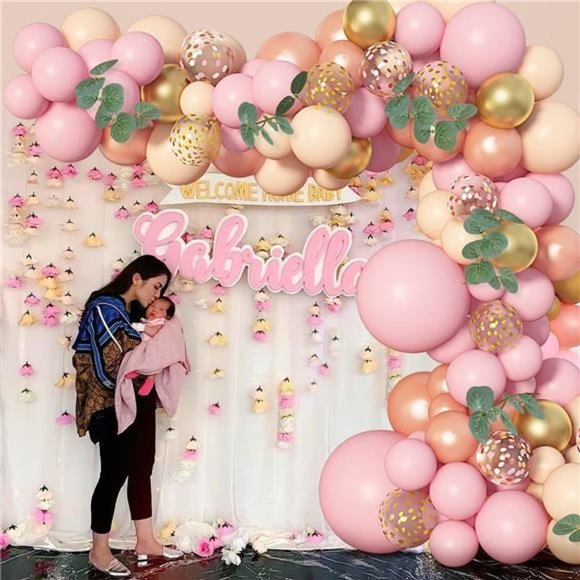 122Pcs Baby Shower Decorations for Girl Rose Gold Pink Balloons Arch Garland Kit - Picture 4 of 6